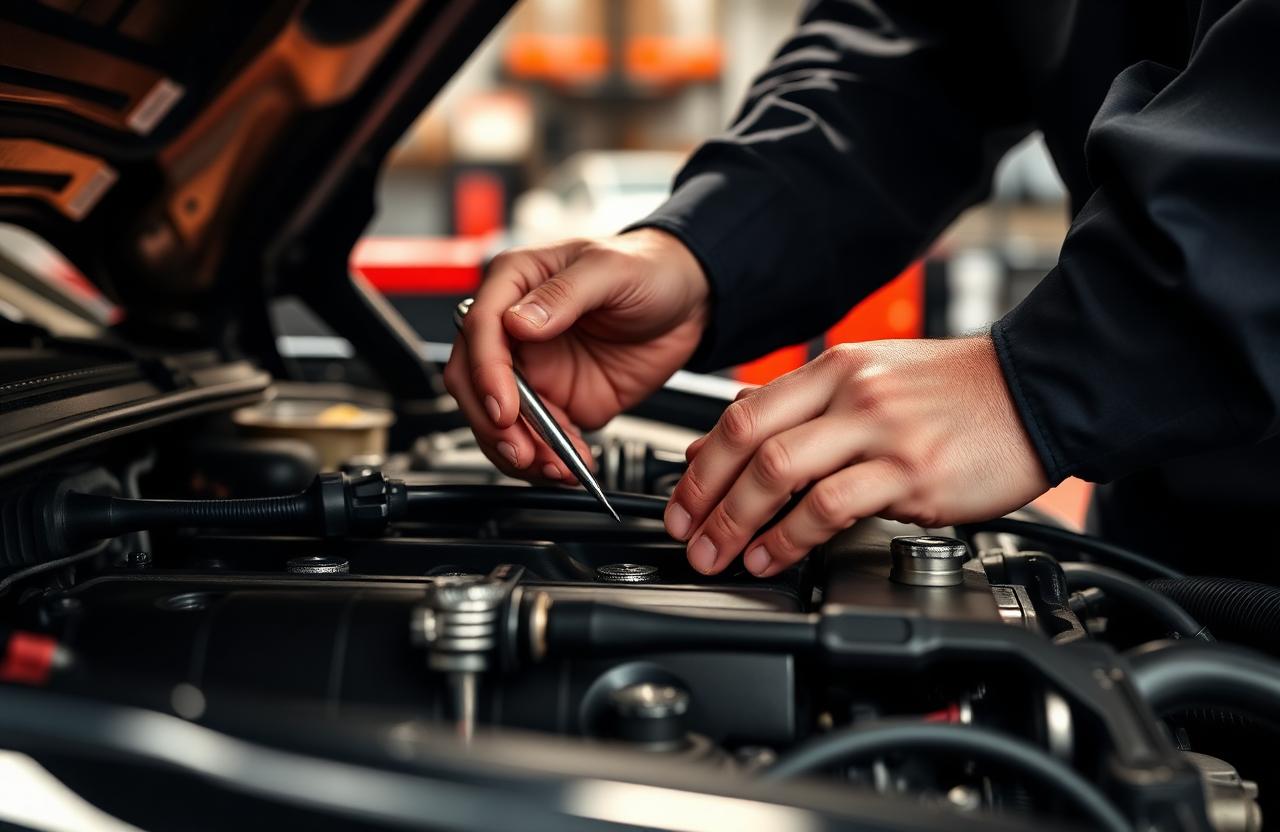Mechaniker bei der Arbeit am Motor
